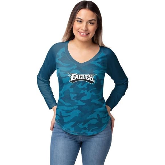 FOCO Womens NFL Team Logo Ladies Fashion Raglan Top Shirt - Picture 1 of 4